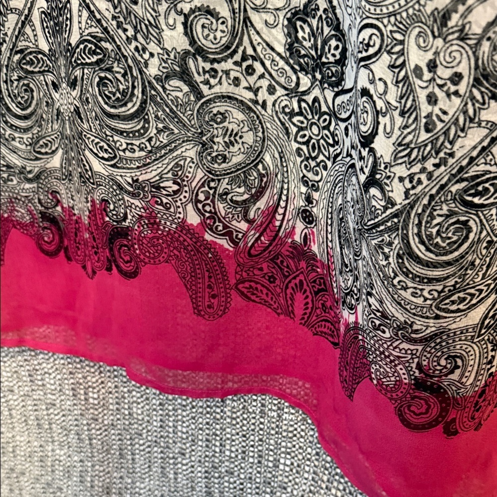 Maxi Length Semi Sheer Embroidered Black & Pink Paisley Tunic Swim Coverup - Picture 7 of 15